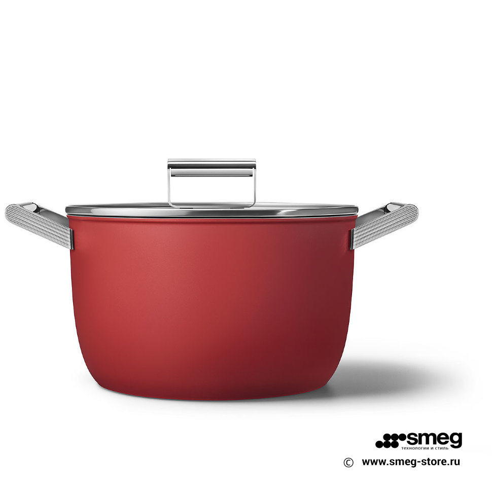 картинка SMEG CKFC2611RDM Кастрюля с двумя ручками и крышкой 26 см, красная от PlazaTech