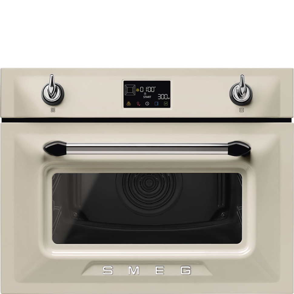 картинка SMEG SO4902M1P Компактный многофункциональный духовой шкаф, комбинированный с микроволновой печью, ширина 60 см, высота 45 см, 11 функций, цвет кремовый от PlazaTech