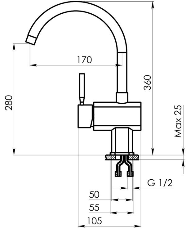 картинка ST-31, БАЗАЛЬТ, СМЕСИТЕЛЬ КУХОННЫЙ от PlazaTech